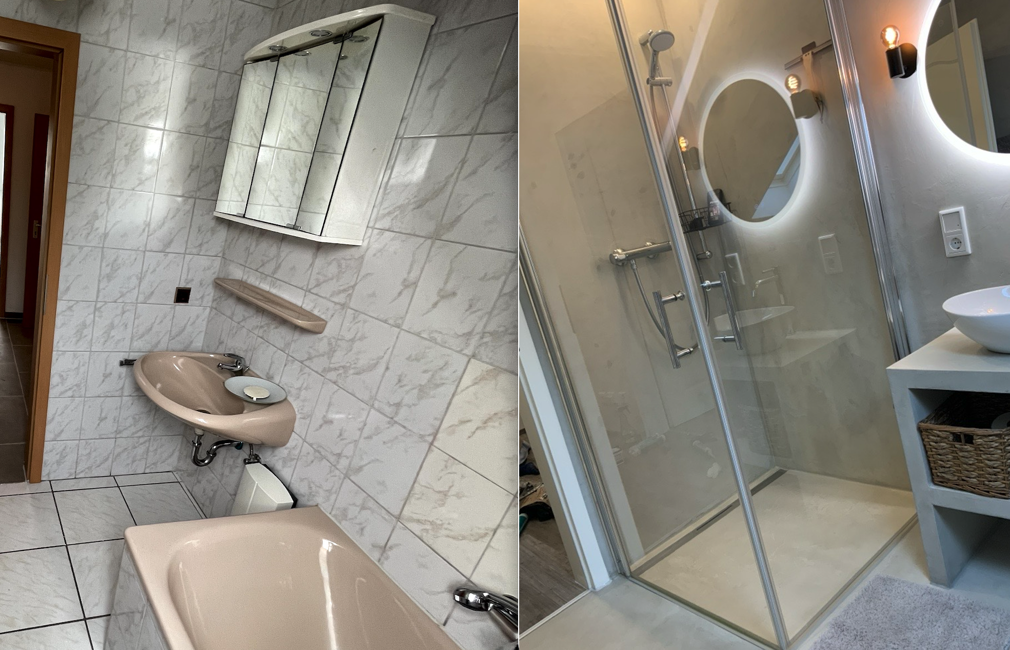 Vorher-Nachher Badsanierung Beispiel 2 — Badezimmer Modernisierung am Niederrhein & Ruhrgebiet